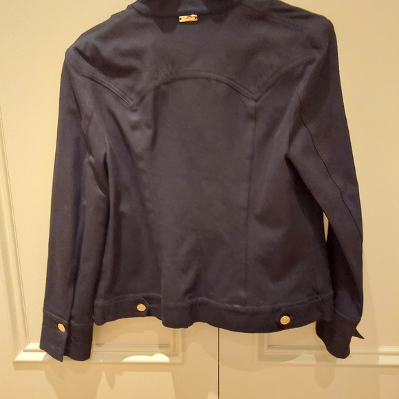 St. John sport black gold buttons stretch canvas blazer denim jacket style small - Picture 3 of 8